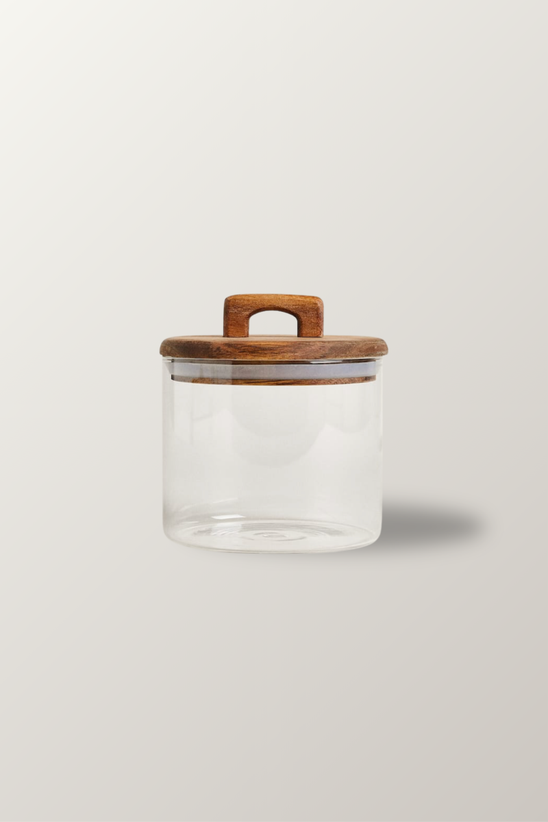 bocal,verre,bois,acacia,stockage,rangement,cuisine,café,pâtes,thé,graines