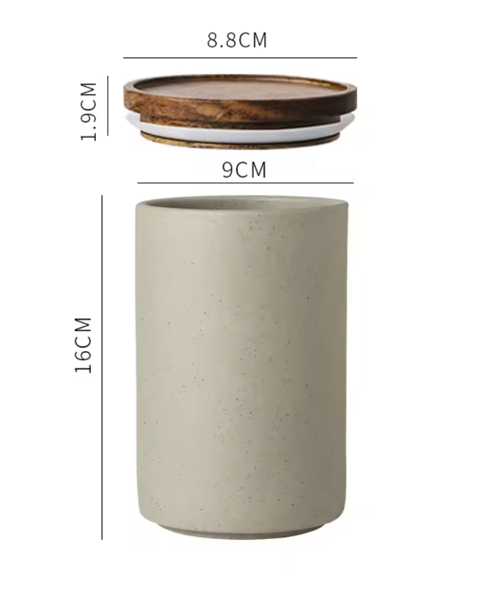 bocal, céramique,conservation,aliments,bonbons,café,thé,beige,couvercle,bois,noyer, cuisine,rangement