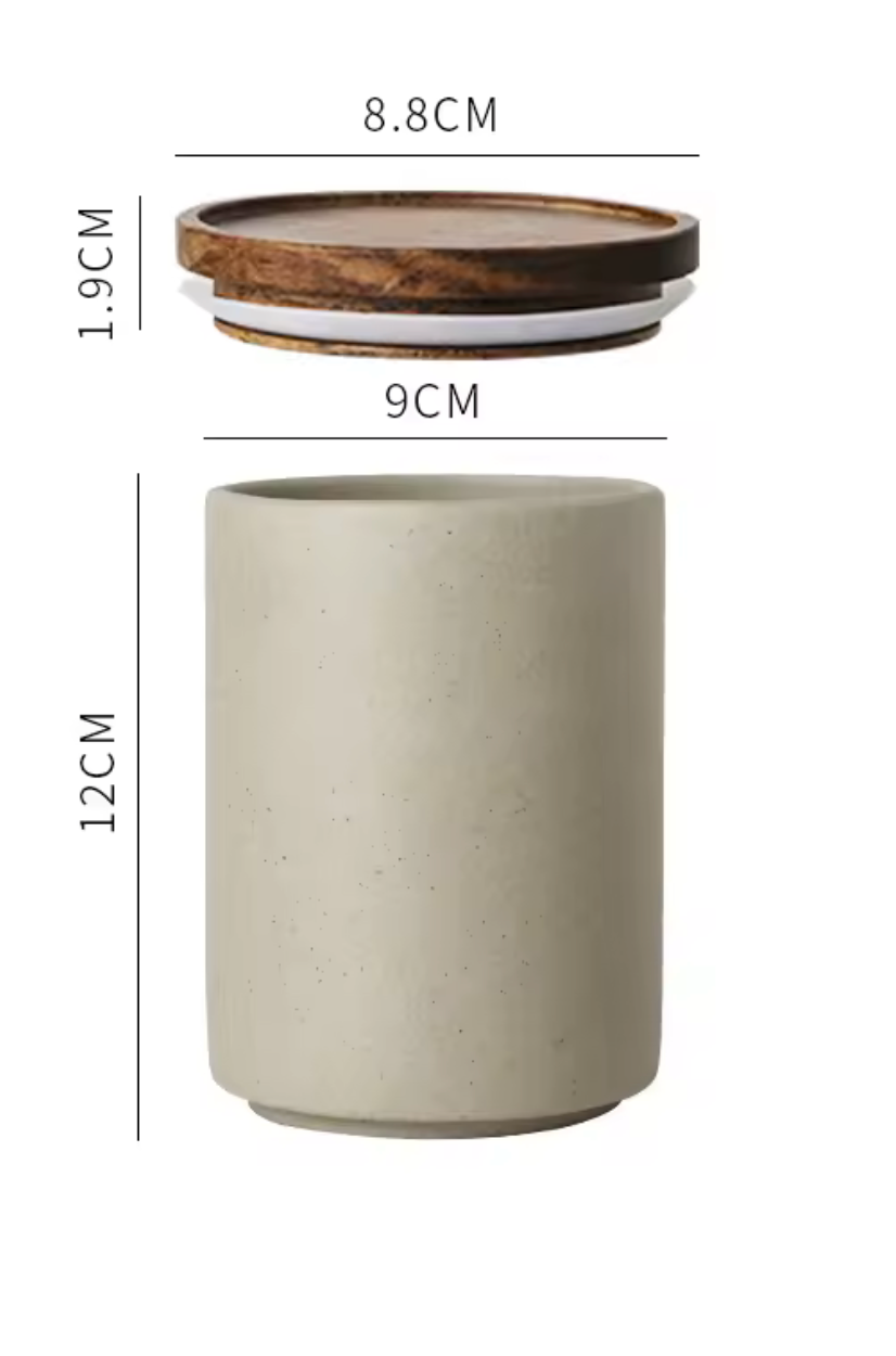 bocal, céramique,conservation,aliments,bonbons,café,thé,beige,couvercle,bois,noyer, cuisine,rangement