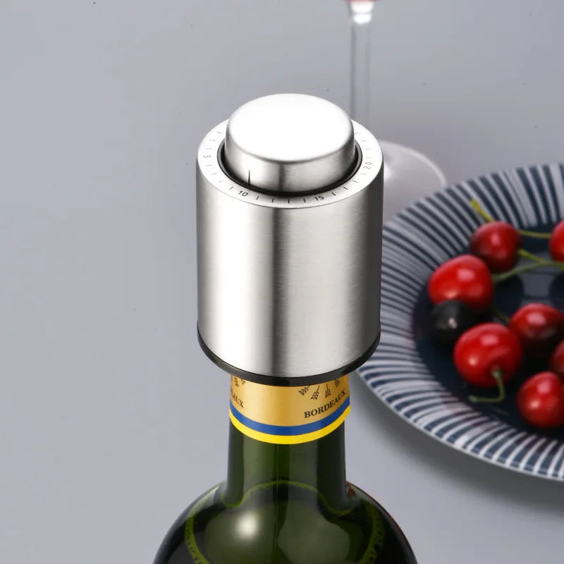 bouchon,bouteille,vin,conservation,integration,date,métal,inox,noir,accessoires,barmaid,cuisine,boisson