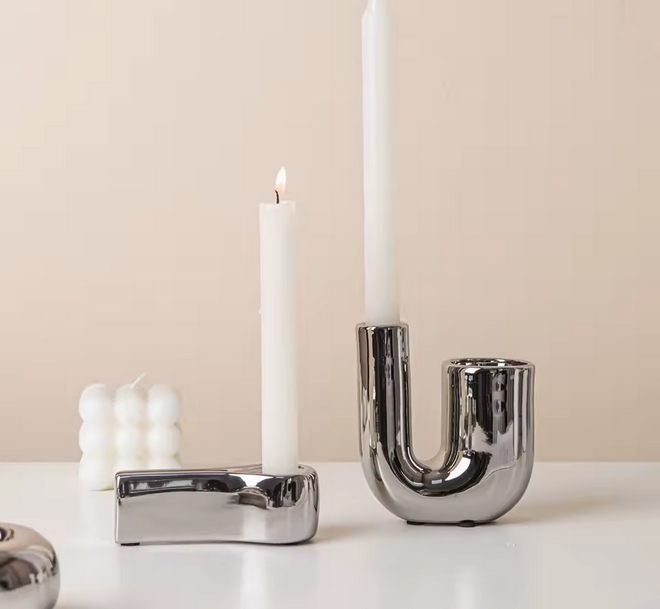Bougeoir,céramique,nordique,bougeoirs blancs,argenté,Table, mariage, salon, maison, ornement, décoration