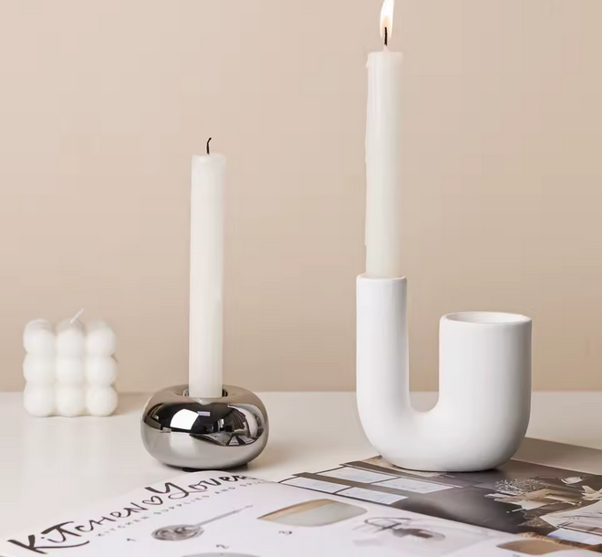 Bougeoir,céramique,nordique,bougeoirs blancs,argenté,Table, mariage, salon, maison, ornement, décoration