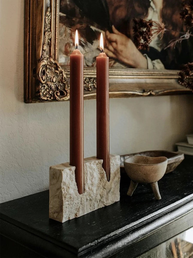 chandelier,bougies,travertin,naturel,poli,décoration,maison,