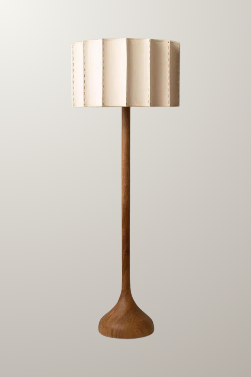 lampadaire,bois,abat jour, tissu, beige, luminaire, maison, décoration