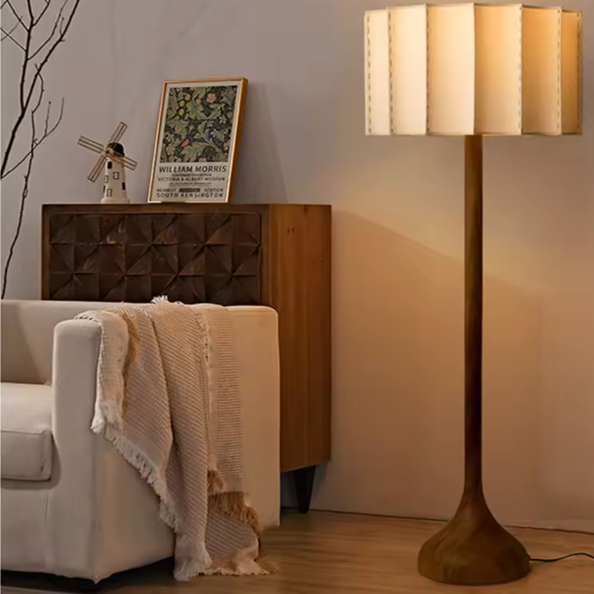 lampadaire,bois,abat jour, tissu, beige, luminaire, maison, décoration