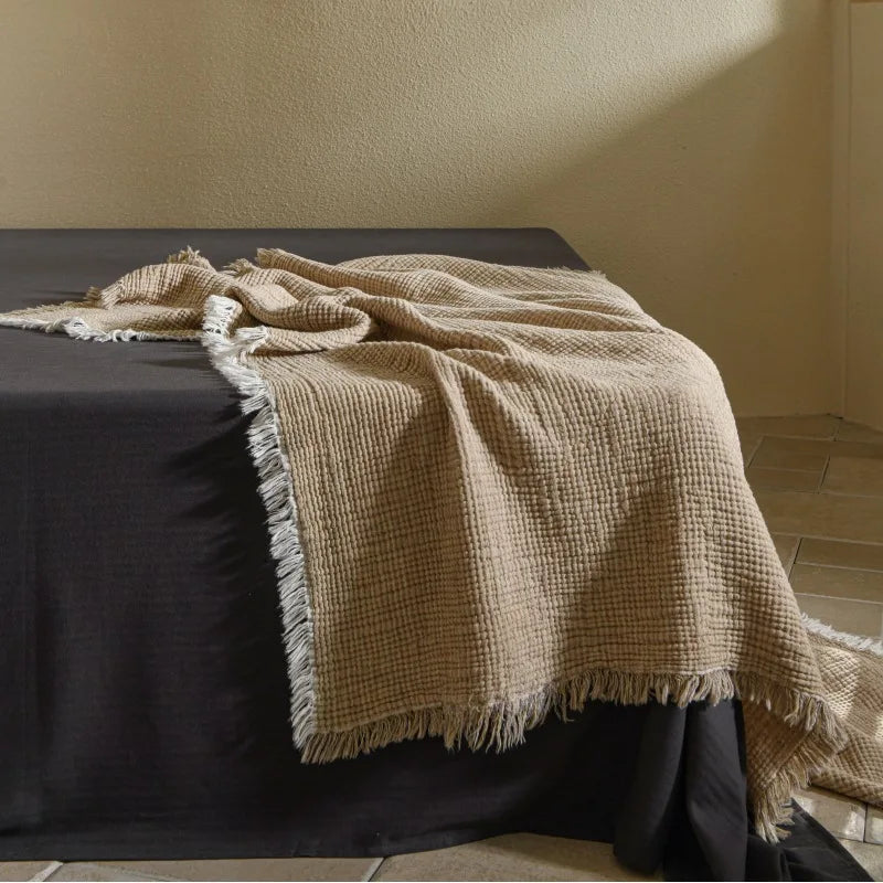 plaid-coton-lin-gris-beige-decoration,maison,chambre,lit,couverture,cocooning,bohemien